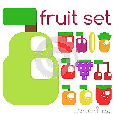 Set of stylized fruits and berries. Vector Illustration