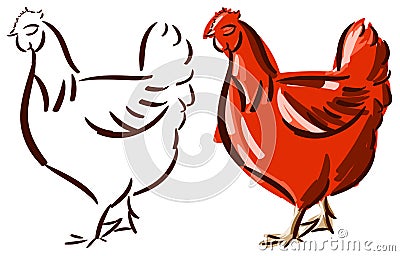 Set of stylized hen isolated Vector Illustration