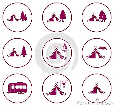 Set of stylized icons of tourist tent Vector Illustration