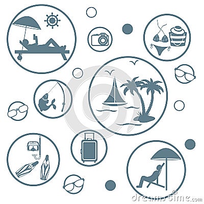 Set of stylized icons of traveler equipment and accessories to r Vector Illustration