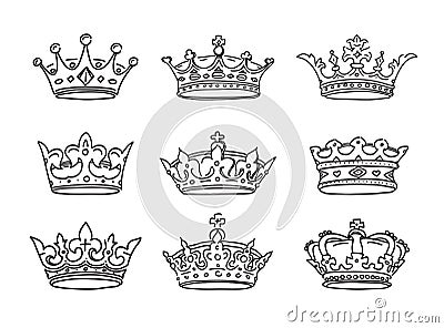 Set of stylized images of the crowns. Vector Illustration