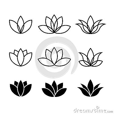 Set of lotuses. Collection of line lotus flowers Vector Illustration