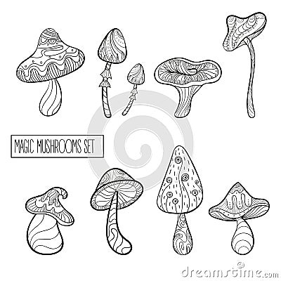 Set of stylized magic mushrooms Vector Illustration