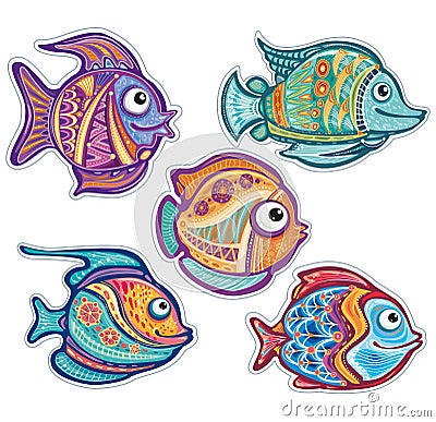 Set of Stylized Ornamental decorative fishes Vector Illustration