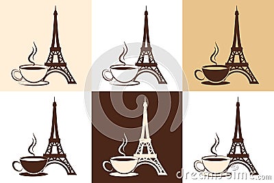 Set of stylized silhouette of the Eiffel Tower and Vector Illustration