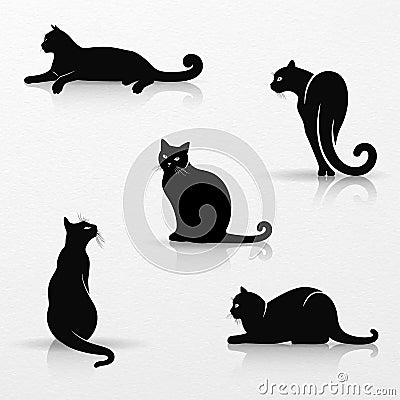 Set of Stylized Silhouettes of Cats Vector Illustration