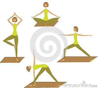Set of stylized yoga poses. Vector Illustration