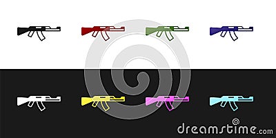 Set Submachine gun icon isolated on black and white background. Kalashnikov or AK47. Vector Stock Photo