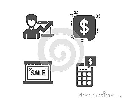 Success business, Payment message and Sale icons. Calculator sign. Growth chart, Finance, Shopping store. Vector Vector Illustration