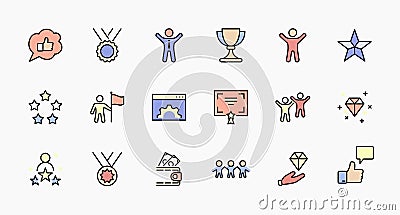 Set of Success Related Vector Line Icon. Contains such Icons as Cup, Ribbon, Star, Winner, Reward and more.Editable Vector Illustration