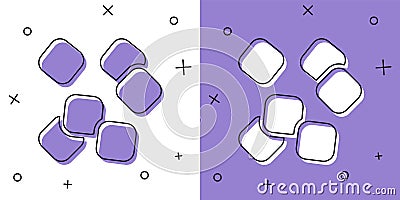 Set Sugar cubes icon isolated on white and purple background. Sweet, nutritious, tasty. Refined sugar. Vector Vector Illustration