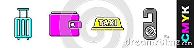Set Suitcase, Wallet, Taxi car roof and Please do not disturb icon. Vector Vector Illustration