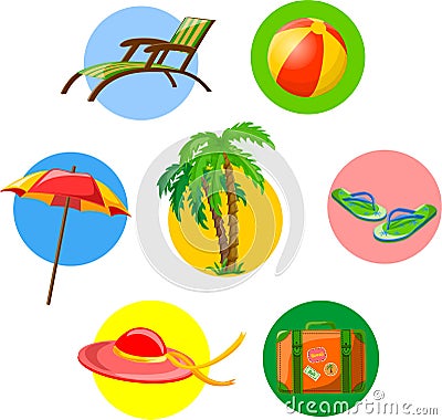 Set of summer activity stickers vector Vector Illustration