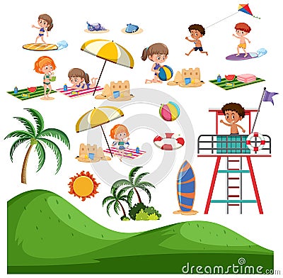 Set of summer beach activity Vector Illustration