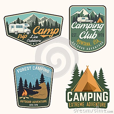 Set of Summer camp badges. Vector. Concept for shirt or logo, print, stamp, patch or tee. Vector Illustration