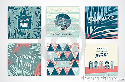 Set of summer cards with hand-drawing elements. Vector Illustration