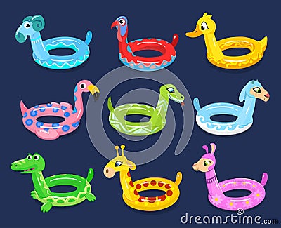 Set of summer circle animal floats for swim Vector Illustration