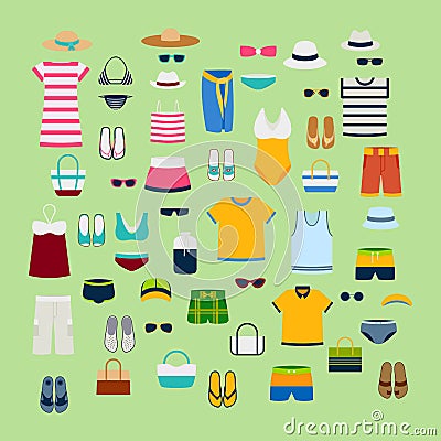 Set of summer clothes and accessories vector illustration fashion clothing fashion image design Vector Illustration