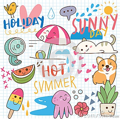 Set of summer doodle collage Vector Illustration