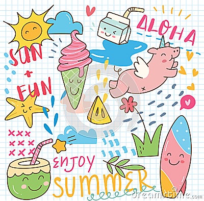 Set of summer doodle collage Stock Photo