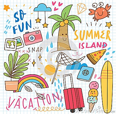 Set of summer doodle collage Vector Illustration