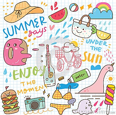 Set of summer doodle collage Vector Illustration