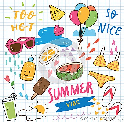 Set of summer doodle collage Stock Photo