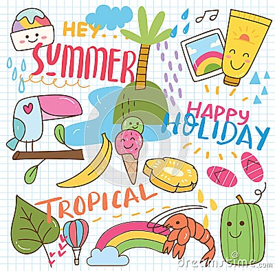 Set of summer doodle collage Stock Photo