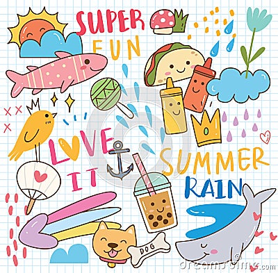 Set of summer doodle collage Stock Photo