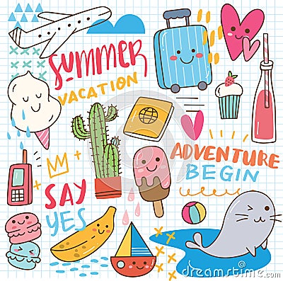 Set of summer doodle collage Stock Photo