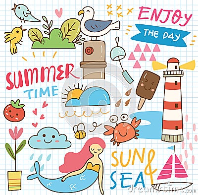 Set of summer doodle collage Stock Photo