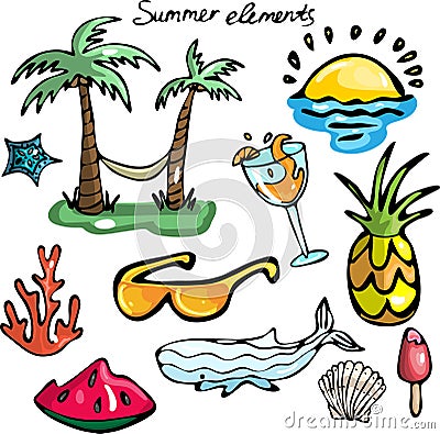 Set of summer elements Stock Photo