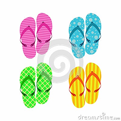 Set with summer flip flops for the beach Vector Illustration