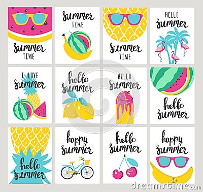 Set of Summer holiday cards. Hand drawn beautiful posters. Vector Illustration