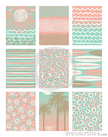 Set of summer holidays and tropical vacation posters or greeting card Vector Illustration