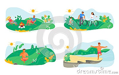 Set of Summer outdoor activities Vector Illustration