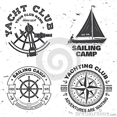 Set of summer sailing camp badge. Vector. Concept for shirt, stamp or tee. Vintage typography design with black sea Vector Illustration