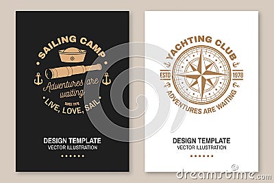 Set of summer sailing camp template. Vector illustration Flyer, brochure, banner, poster design with man in sailboats Vector Illustration