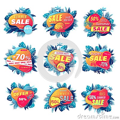 Set of summer sale banner shopping 3d style Vector Illustration