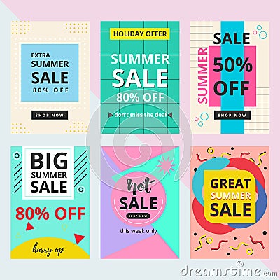 Set of summer sale banner with Memphis style Vector Illustration