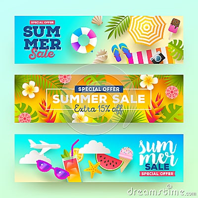 Set of summer sale banners Vector Illustration