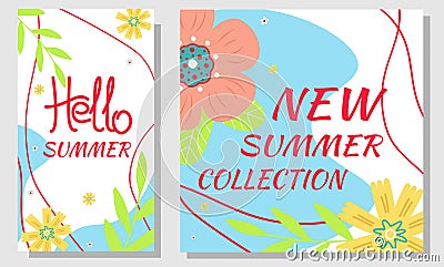 Set summer sale banners. Summer flowers and abstract shape. Design for social network, advertising Vector Illustration