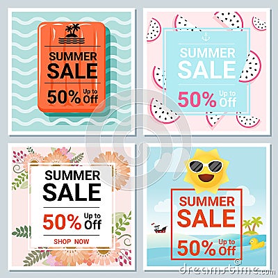 Set of summer sale template banner Vector Illustration
