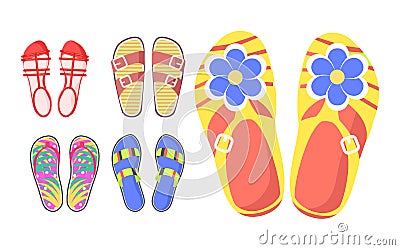 Set of Summer Shoes in Cartoon Style Flat Design Vector Illustration