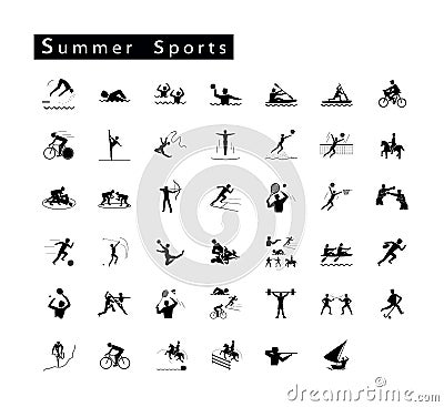 Set of 41 Summer Sport Icons Vector Illustration