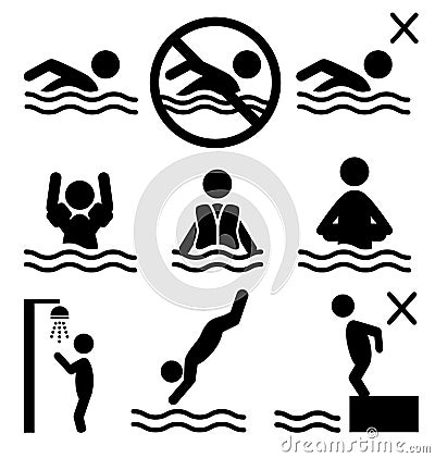 Set of summer swim water information flat people pictogram icon Vector Illustration