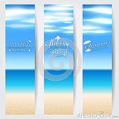 Set of summer tropical web banners Vector Illustration