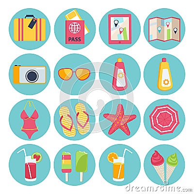 Set of summer vacation icons Vector Illustration