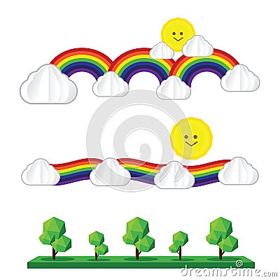 Set of sun cloud rainbow tree sun icon isolated on white background, vector illustration Vector Illustration