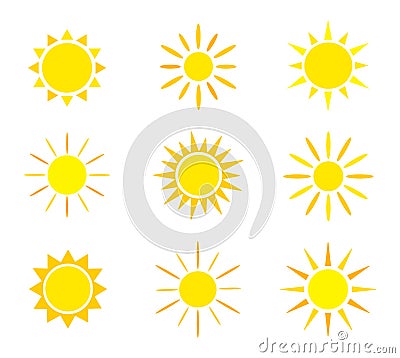 Set of sun icon on white background. Vector suns in flat style Vector Illustration
